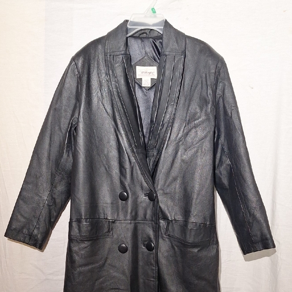 Vintage Black Leather Coat, Long Double Breasted, Worthington, Sz 4 NWOT - Picture 11 of 12